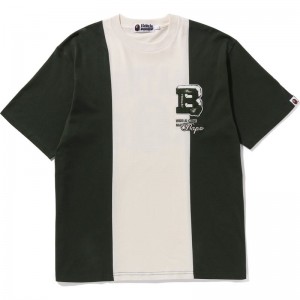 Men Bape Badges Color Blocking Tee Cut And Sewn White USA | MB9937197