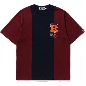 Men Bape Badges Color Blocking Tee Cut And Sewn Navy USA | WU0296726