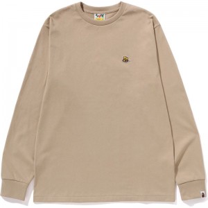 Men Bape Bee One Point L/S Tee T Shirts Beige USA | SO2772772