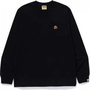 Men Bape Bee One Point L/S Tee T Shirts Black USA | MC8401041