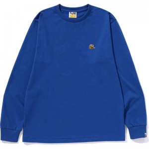 Men Bape Bee One Point L/S Tee T Shirts Blue USA | OJ8653963
