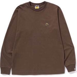Men Bape Bee One Point L/S Tee T Shirts Brown USA | IG1423643