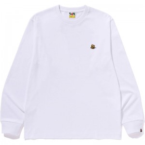 Men Bape Bee One Point L/S Tee T Shirts White USA | QO2610760