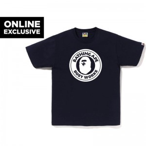 Men Bape Bicolor Busy Works Tee Bapec T Shirts Navy USA | EO3621261