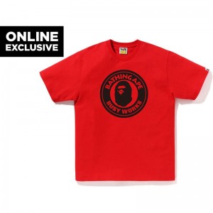 Men Bape Bicolor Busy Works Tee Bapec T Shirts Red USA | IC3645965