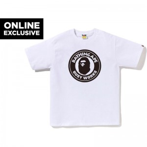 Men Bape Bicolor Busy Works Tee Bapec T Shirts White USA | ZP4983793