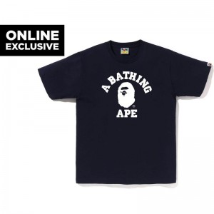 Men Bape Bicolor College Tee Bapec T Shirts Navy USA | EI0371831