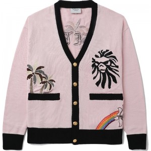 Men Bape Black Ape Head Embroidery Cardigan Knitwear Pink USA | RL6179619