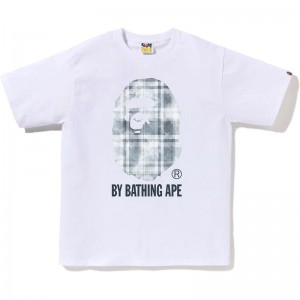 Men Bape Bleached Check By Bathing Ape Tee T Shirts White USA | ZT8064504