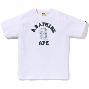 Men Bape Bleached Check College Tee T Shirts White USA | XC4808588