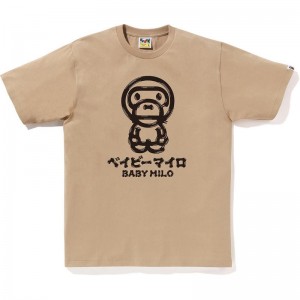 Men Bape Brush Baby Milo Tee T Shirts Beige USA | EK1914294
