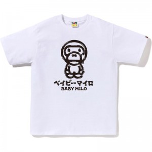 Men Bape Brush Baby Milo Tee T Shirts White USA | RS9533953