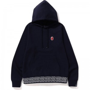 Men Bape Brush College Pullover Hoodie Hoodie Navy USA | EH1327937
