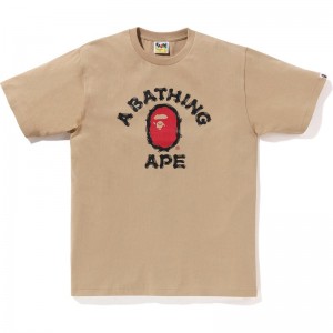Men Bape Brush College Tee T Shirts Beige USA | DK6655165