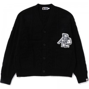 Men Bape Cable Knit Cardigan Knitwear Black USA | ME8109719