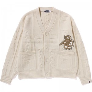 Men Bape Cable Knit Cardigan Knitwear White USA | YX7852882