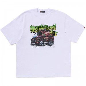 Men Bape Car Graphic Tee Cut And Sewn White USA | CV5422742