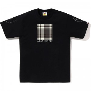 Men Bape Check Box Tee T Shirts Black USA | QD0926996