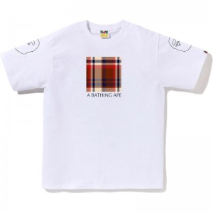Men Bape Check Box Tee T Shirts White USA | DR3945095