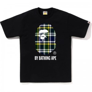 Men Bape Check By Bathing Ape Tee T Shirts Black Green USA | UY9922692
