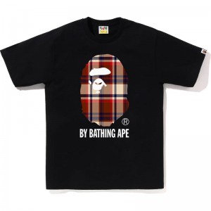 Men Bape Check By Bathing Ape Tee T Shirts Black Red USA | ST8011201