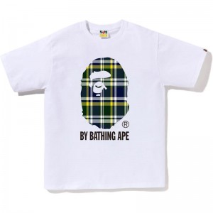 Men Bape Check By Bathing Ape Tee T Shirts White Green USA | UN0608168