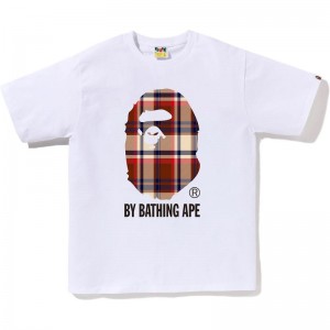 Men Bape Check By Bathing Ape Tee T Shirts White Red USA | BX7858988