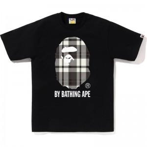 Men Bape Check By Bathing Ape Tee T Shirts Black USA | MV0411041