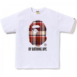 Men Bape Check By Bathing Ape Tee T Shirts White USA | YT1100110