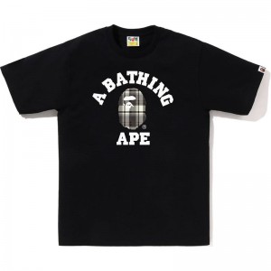 Men Bape Check College Tee T Shirts Black USA | KP8784674