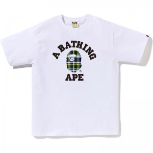 Men Bape Check College Tee T Shirts White Green USA | EI3549559