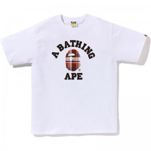 Men Bape Check College Tee T Shirts White Red USA | CU5726476