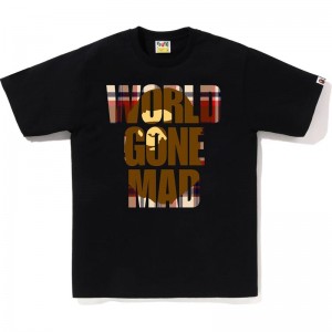 Men Bape Check Wgm Ape Head Overlap Tee T Shirts Black USA | IT0704074