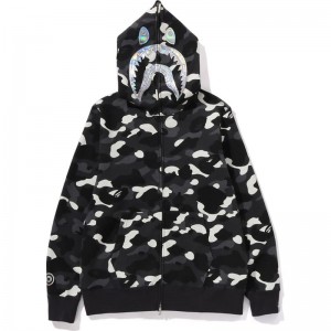 Men Bape City Camo Shark Full Zip Hoodie Hoodie Black USA | KW6085405