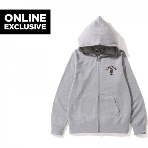 Men Bape College One Point Full Zip Hoodie Bapec Hoodie Beige USA | CU8373933