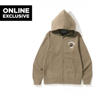 Men Bape College One Point Full Zip Hoodie Bapec Hoodie Black USA | YX9847587