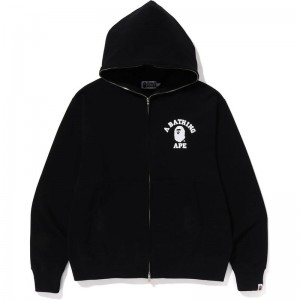 Men Bape College Relaxed Fit Full Zip Hoodie Hoodie Black USA | WU0069809