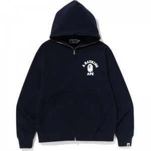 Men Bape College Relaxed Fit Full Zip Hoodie Hoodie Navy USA | LL3866086
