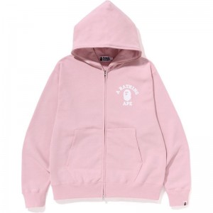Men Bape College Relaxed Fit Full Zip Hoodie Hoodie Pink USA | AK9386536