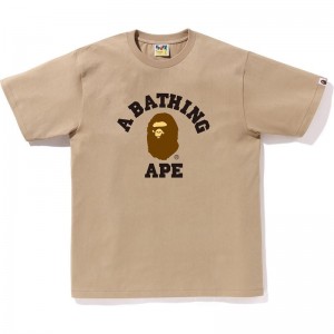 Men Bape College Tee T Shirts Beige USA | LD8085105