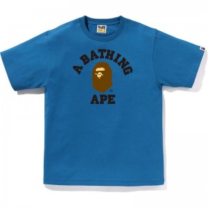 Men Bape College Tee T Shirts Blue USA | FB3118318