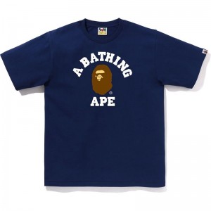 Men Bape College Tee T Shirts Navy USA | NK1232122