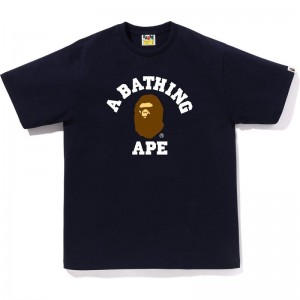 Men Bape College Tee T Shirts Navy USA | RU7505055