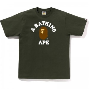 Men Bape College Tee T Shirts Olive USA | ZA0139519