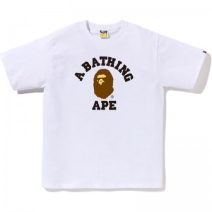 Men Bape College Tee T Shirts White USA | CR4408048