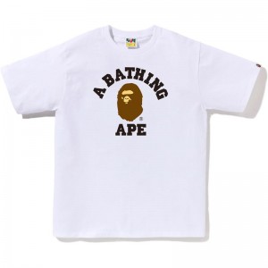 Men Bape College Tee T Shirts White USA | JT4731871