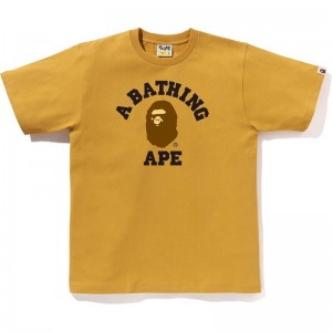 Men Bape College Tee T Shirts Yellow USA | NM8754674