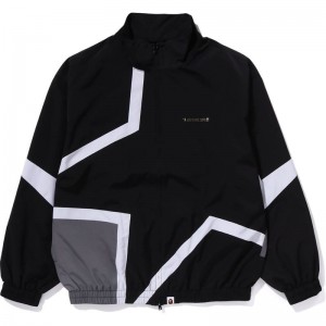 Men Bape Color Blocking Metal Logo Pin Track Jacket Jackets Black USA | SK8437547