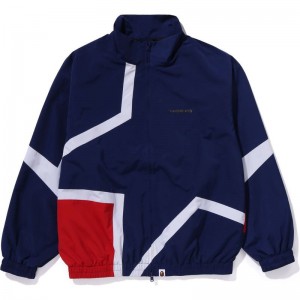 Men Bape Color Blocking Metal Logo Pin Track Jacket Jackets Navy USA | CO5158818
