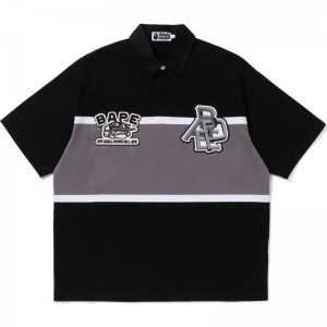Men Bape Color Blocking Oversized Rugby Polo T Shirts Black USA | HN1505855
